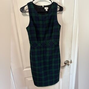 J.Crew Green Navy Plaid Wool Sheath Dress Size 0